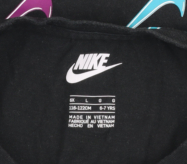 Nike Girls Black Cropped Logo T-Shirt 6-7 Years Cotton Short Sleeve