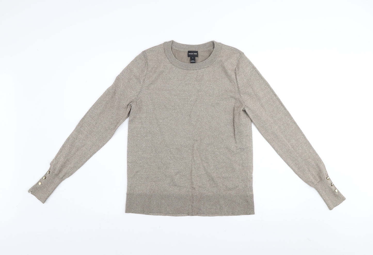 River Island Women’s Beige Glitter Button Cuff Jumper UK 12