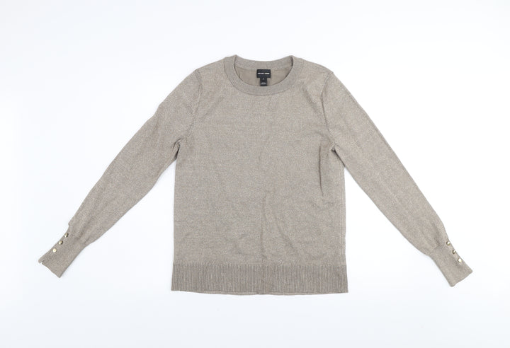 River Island Women’s Beige Glitter Button Cuff Jumper UK 12