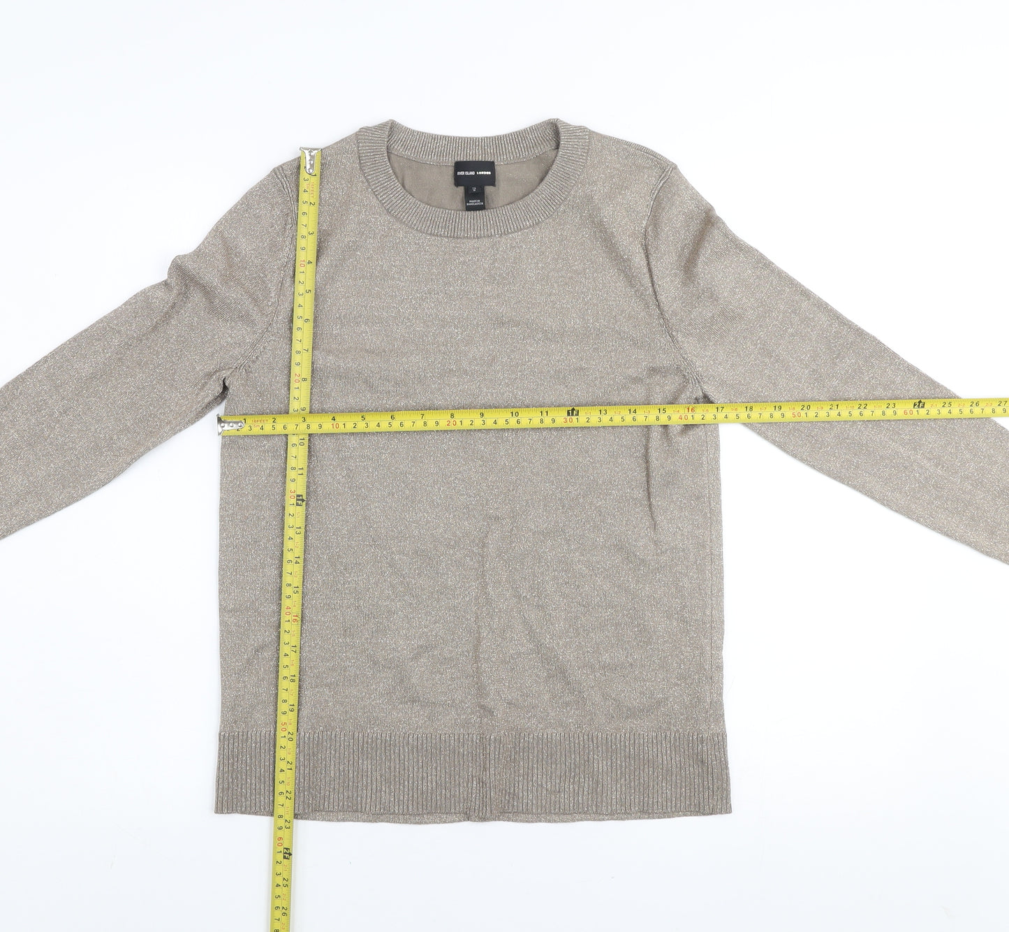 River Island Women’s Beige Glitter Button Cuff Jumper UK 12