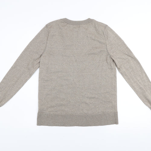 River Island Women’s Beige Glitter Button Cuff Jumper UK 12