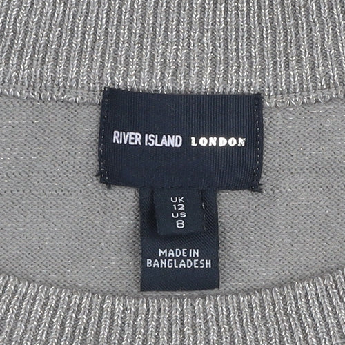 River Island Women’s Beige Glitter Button Cuff Jumper UK 12