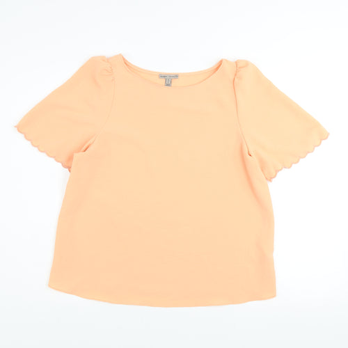 River Island Womens Orange Scalloped Short Sleeve Polyester T-Shirt UK 10