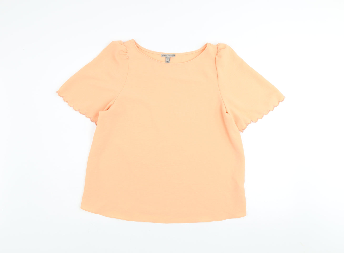 River Island Womens Orange Scalloped Short Sleeve Polyester T-Shirt UK 10