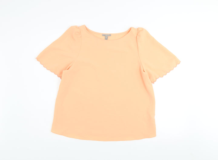 River Island Womens Orange Scalloped Short Sleeve Polyester T-Shirt UK 10