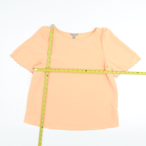 River Island Womens Orange Scalloped Short Sleeve Polyester T-Shirt UK 10