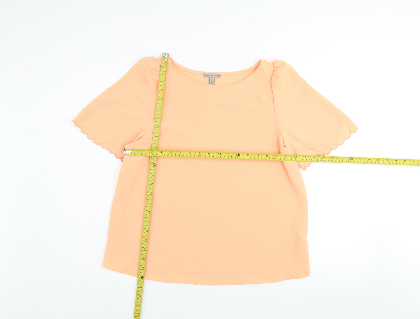 River Island Womens Orange Scalloped Short Sleeve Polyester T-Shirt UK 10