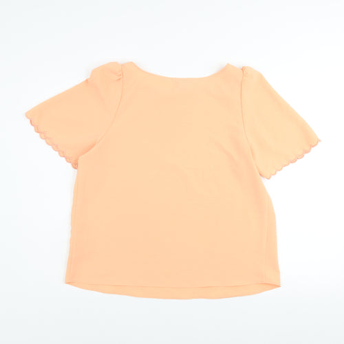 River Island Womens Orange Scalloped Short Sleeve Polyester T-Shirt UK 10