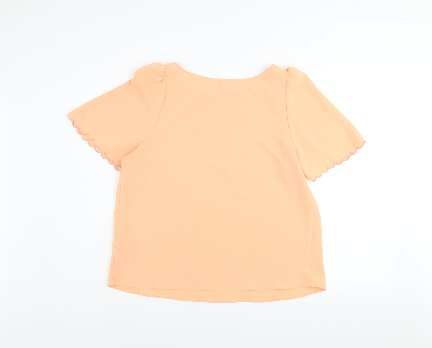 River Island Womens Orange Scalloped Short Sleeve Polyester T-Shirt UK 10