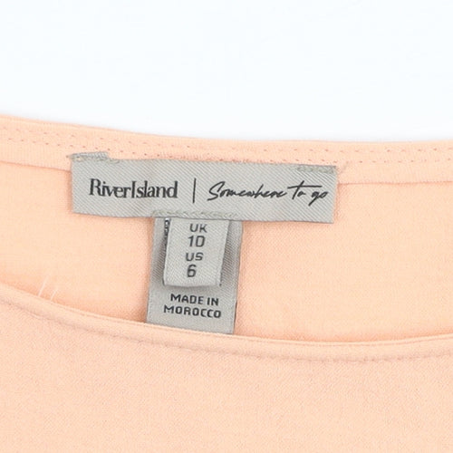 River Island Womens Orange Scalloped Short Sleeve Polyester T-Shirt UK 10