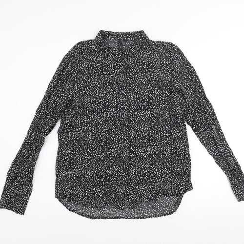 Vero Moda Womens Black Animal Print Long Sleeve Button-Up Shirt Size 12