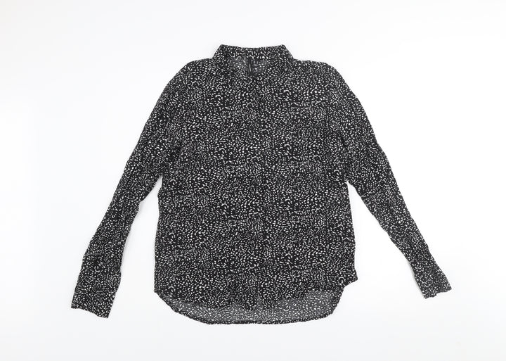 Vero Moda Womens Black Animal Print Long Sleeve Button-Up Shirt Size 12
