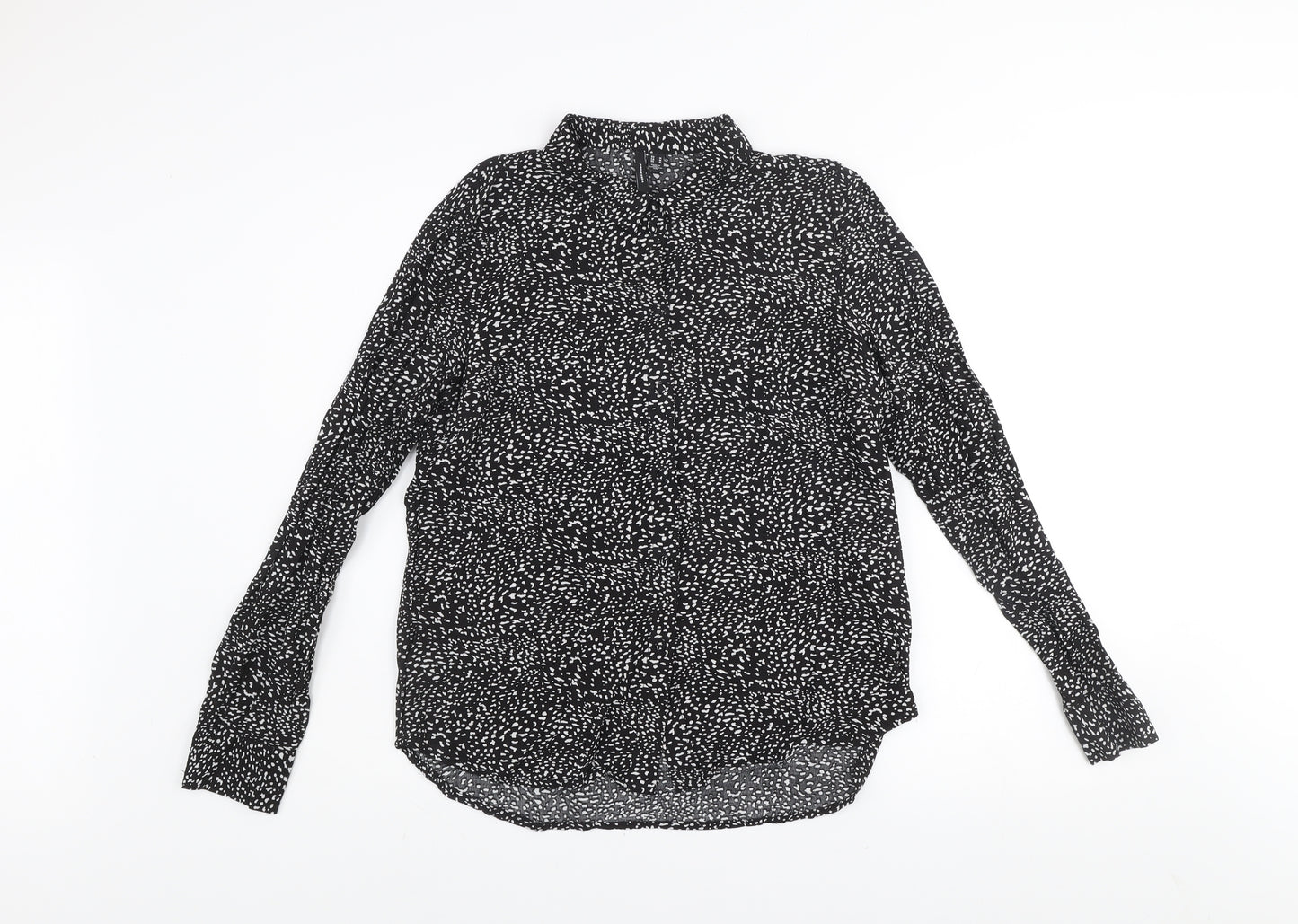 Vero Moda Womens Black Animal Print Long Sleeve Button-Up Shirt Size 12