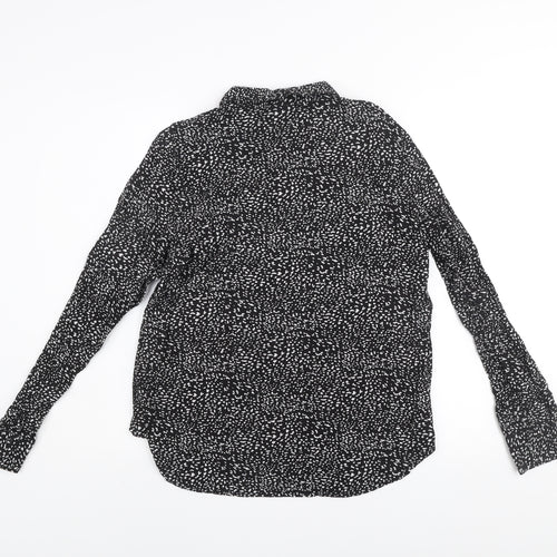 Vero Moda Womens Black Animal Print Long Sleeve Button-Up Shirt Size 12