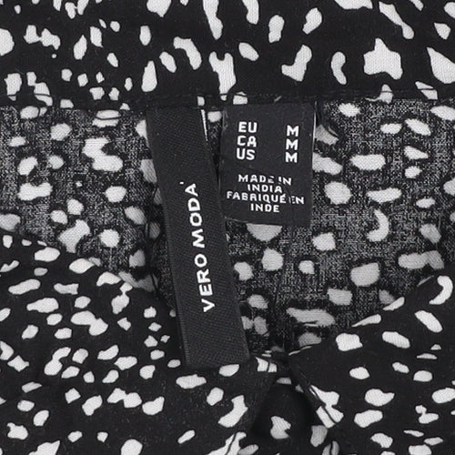 Vero Moda Womens Black Animal Print Long Sleeve Button-Up Shirt Size 12