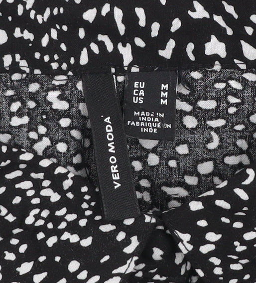 Vero Moda Womens Black Animal Print Long Sleeve Button-Up Shirt Size 12