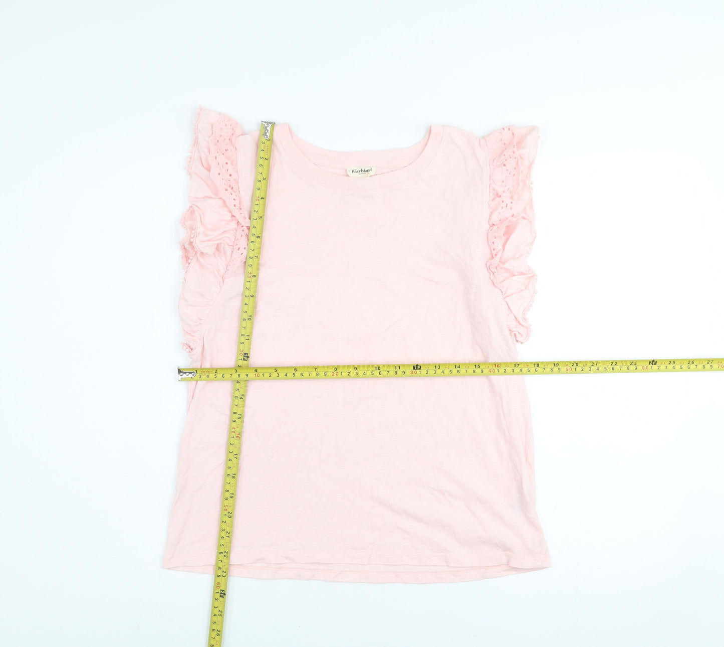 River Island Women’s Pink Ruffle Sleeve Cotton T-Shirt Size 12