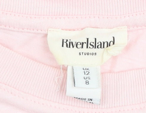 River Island Women’s Pink Ruffle Sleeve Cotton T-Shirt Size 12