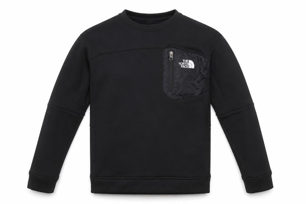 Front view of The North Face boys’ black xl pullover fleece sweatshirt with zip pocket
