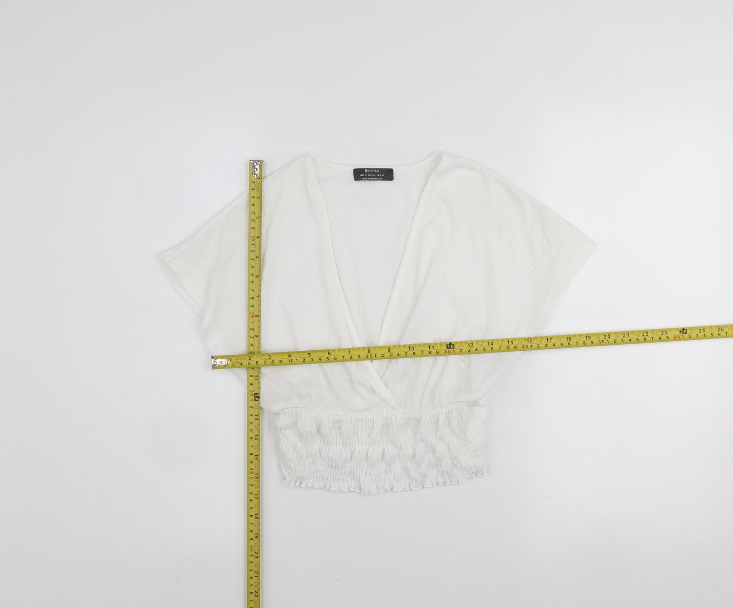 Bershka Women’s White Cropped V-Neck Blouse XS