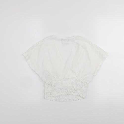 Bershka Women’s White Cropped V-Neck Blouse XS