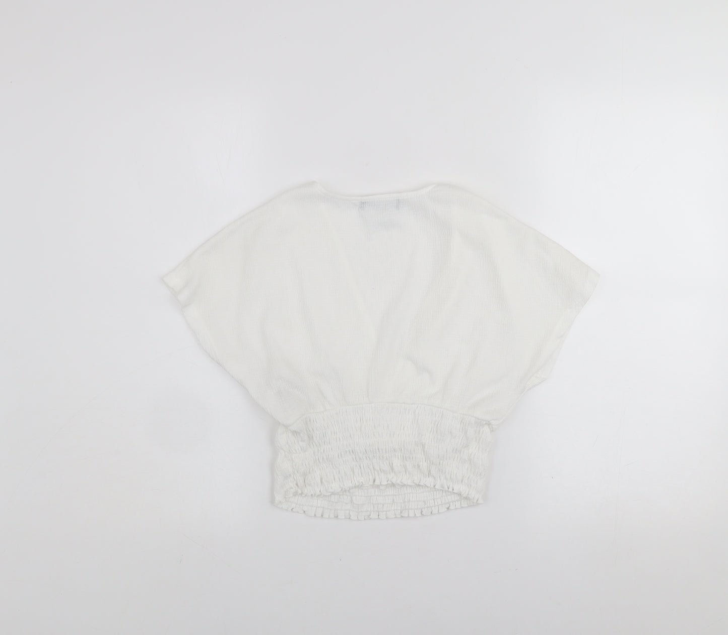 Bershka Women’s White Cropped V-Neck Blouse XS