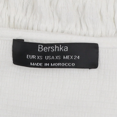 Bershka Women’s White Cropped V-Neck Blouse XS
