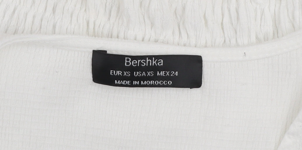 Bershka Women’s White Cropped V-Neck Blouse XS
