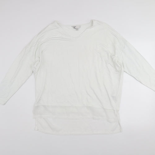 Friends Like These Women White V-Neck Tunic Blouse UK 10 Long Sleeve