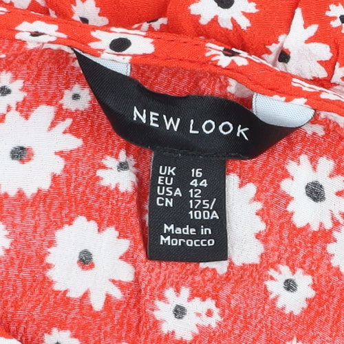 New Look Women Red Floral Cropped V-Neck Blouse UK 16