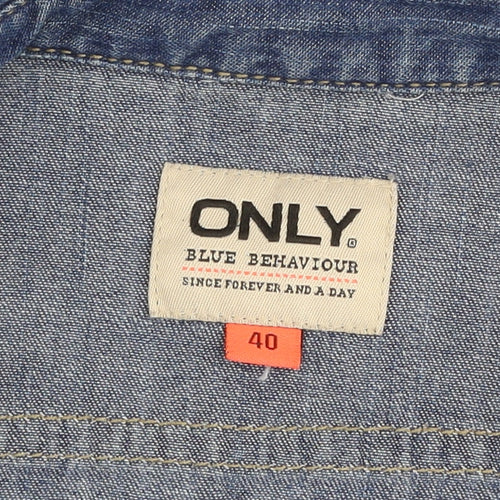 ONLY Women's Blue Denim Beaded Shoulder Long Sleeve Button-Up Shirt Size 12
