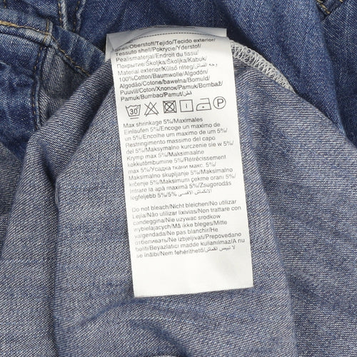 ONLY Women's Blue Denim Beaded Shoulder Long Sleeve Button-Up Shirt Size 12