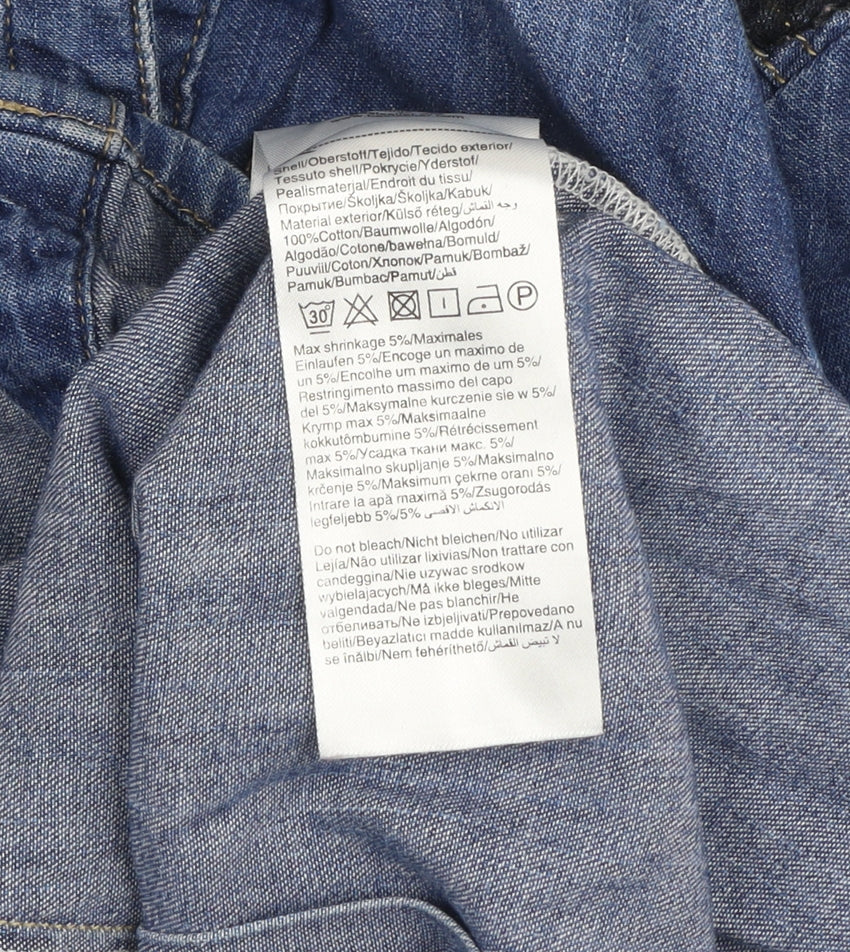 ONLY Women's Blue Denim Beaded Shoulder Long Sleeve Button-Up Shirt Size 12