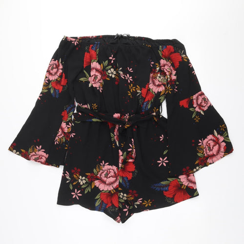 Parisian Women’s Black Floral Off Shoulder Playsuit Size 14