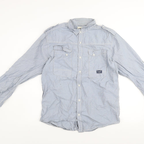 Diesel Men's Blue Stripe Button-Up Long Sleeve Cotton Shirt Size M
