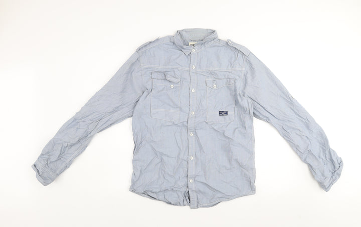 Diesel Men's Blue Stripe Button-Up Long Sleeve Cotton Shirt Size M