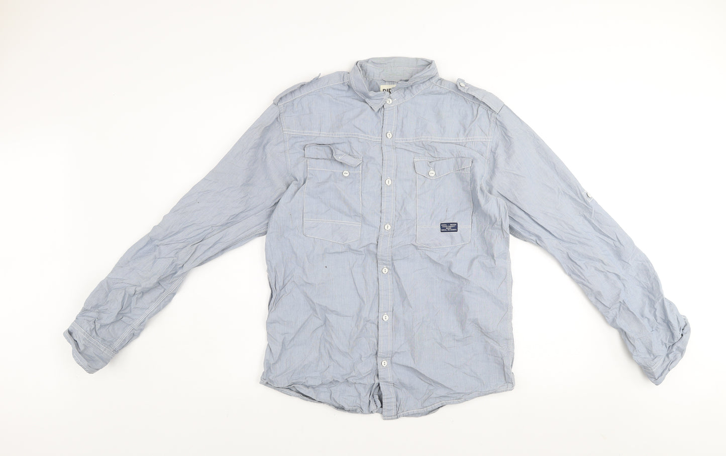 Diesel Men's Blue Stripe Button-Up Long Sleeve Cotton Shirt Size M