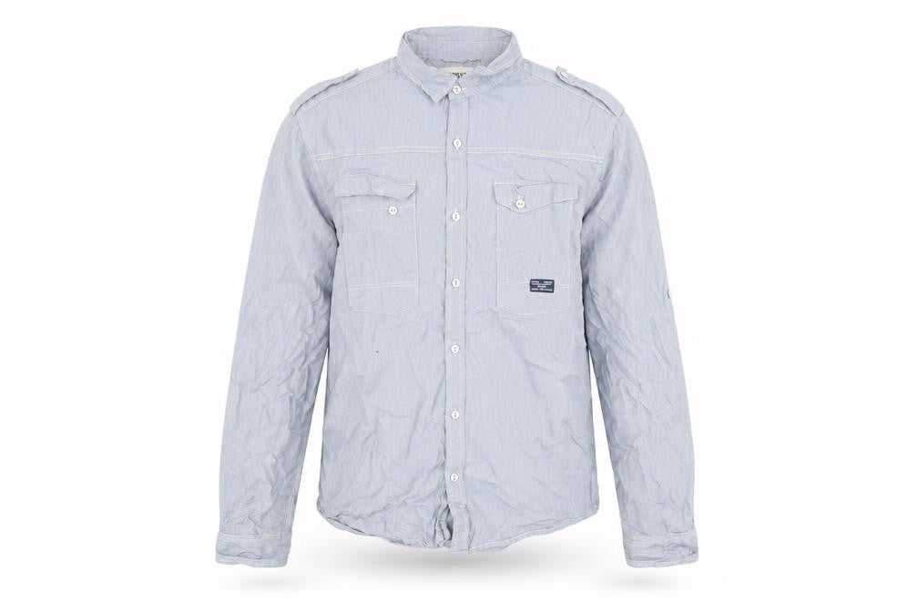 Diesel Men's Blue Stripe Button-Up Long Sleeve Cotton Shirt Size M