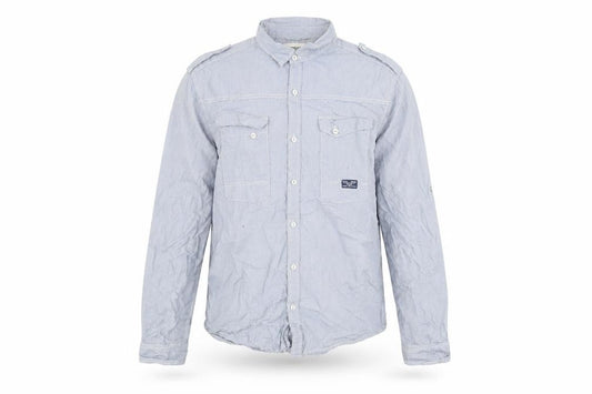 Front view of Diesel Men's Blue Stripe Button-Up Long Sleeve Cotton Shirt, size M