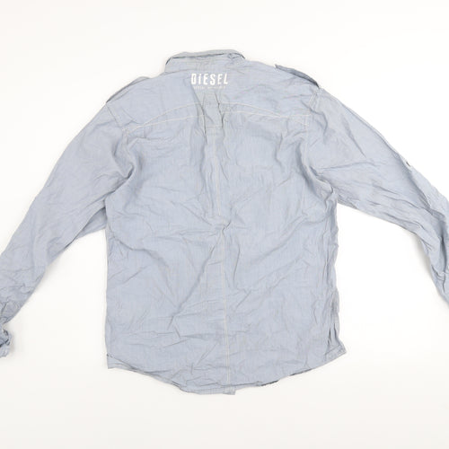 Diesel Men's Blue Stripe Button-Up Long Sleeve Cotton Shirt Size M