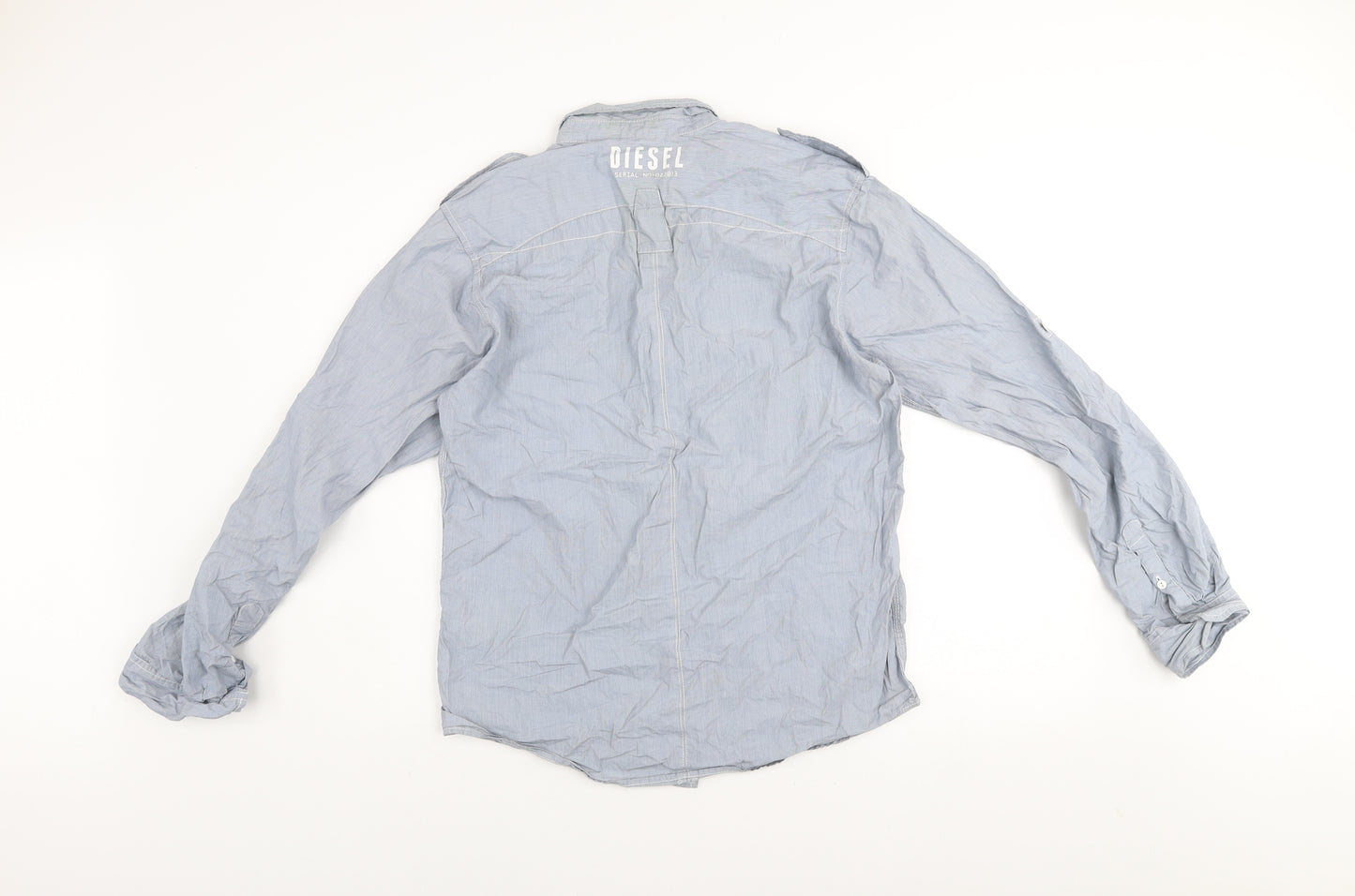 Diesel Men's Blue Stripe Button-Up Long Sleeve Cotton Shirt Size M