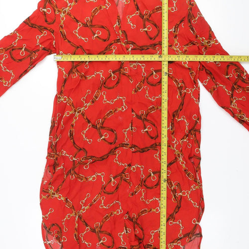 Zara Basic Women Red XS Viscose Shirt Dress Long Sleeve Classic Print