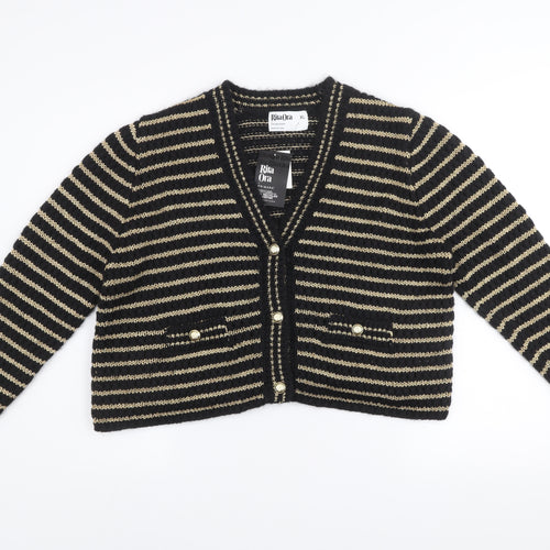 Rita Ora x Primark Womens Black Gold Striped Cardigan XL Knit Jumper