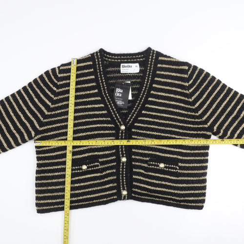 Rita Ora x Primark Womens Black Gold Striped Cardigan XL Knit Jumper