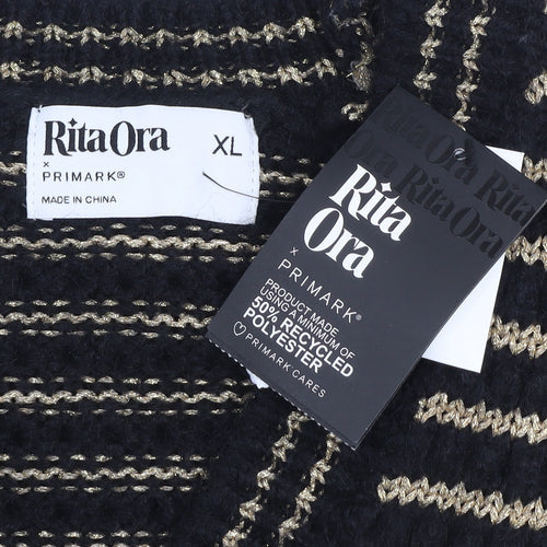 Rita Ora x Primark Womens Black Gold Striped Cardigan XL Knit Jumper