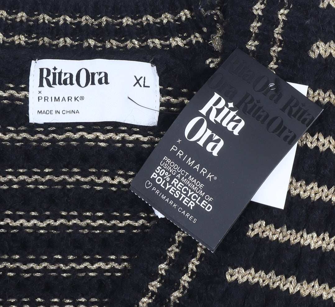 Rita Ora x Primark Womens Black Gold Striped Cardigan XL Knit Jumper