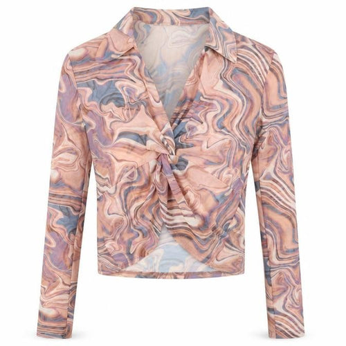 New Look Women’s Multicoloured Mesh Wrap Blouse UK 10 Long Sleeve