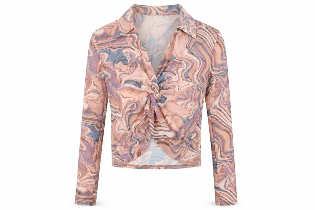 New Look Women’s Multicoloured Mesh Wrap Blouse UK 10 Long Sleeve