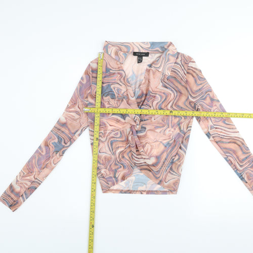 New Look Women’s Multicoloured Mesh Wrap Blouse UK 10 Long Sleeve