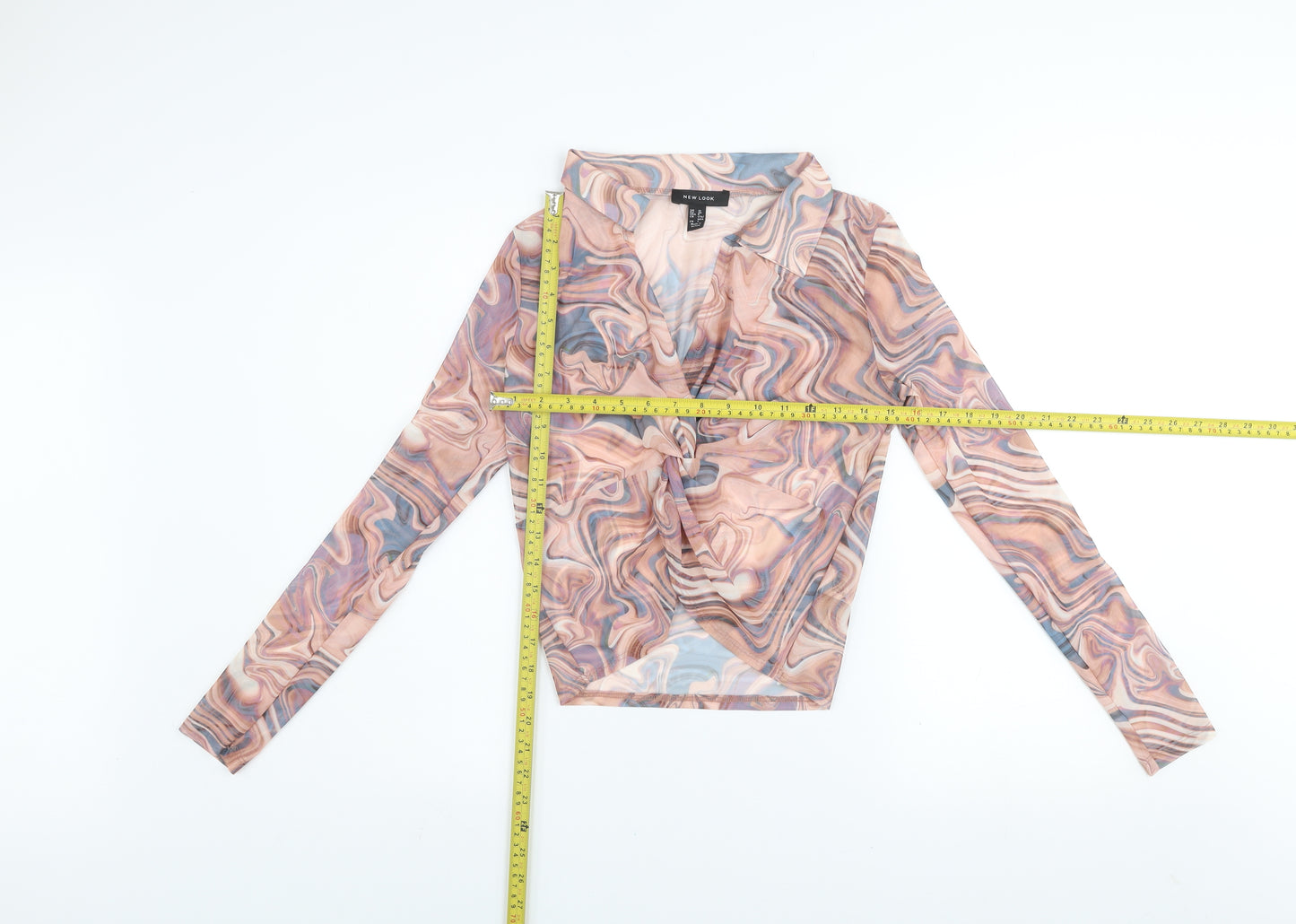 New Look Women’s Multicoloured Mesh Wrap Blouse UK 10 Long Sleeve